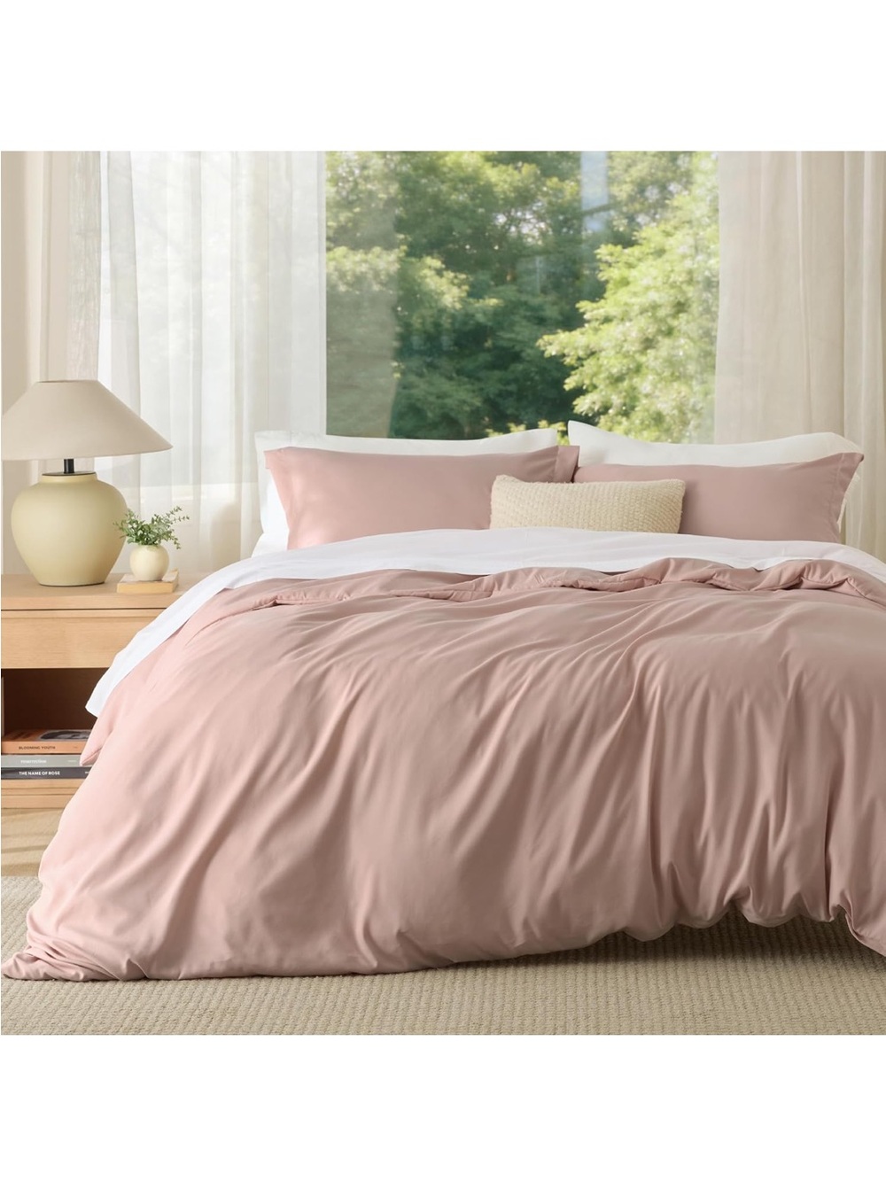 NEW Bedsure Duvet Cover Queen Size, 3Pcs Double Brushed Bedding Set, Dusty Rose